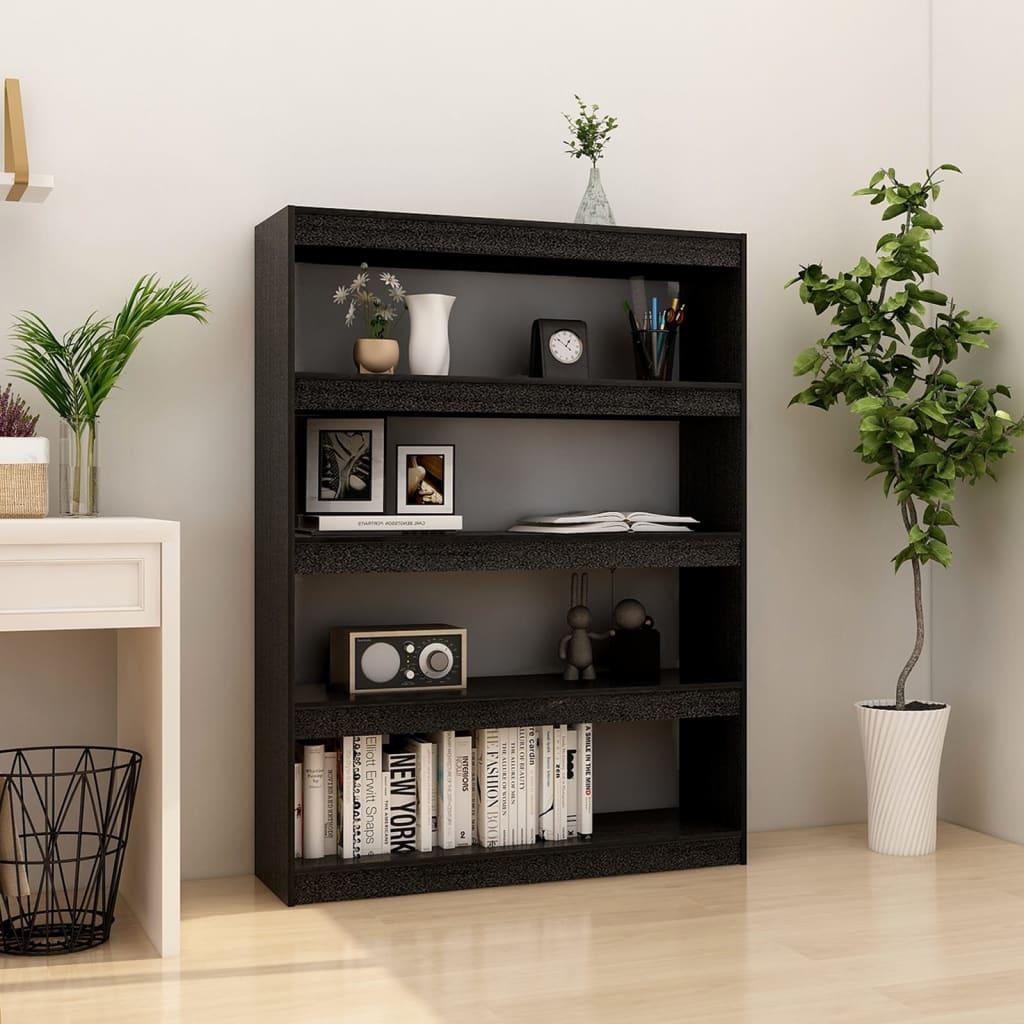Bogskab/rumdeler 100x30x135,5 cm massivt fyrretræ sort