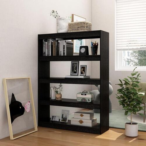 Bogskab/rumdeler 100x30x135,5 cm massivt fyrretræ sort