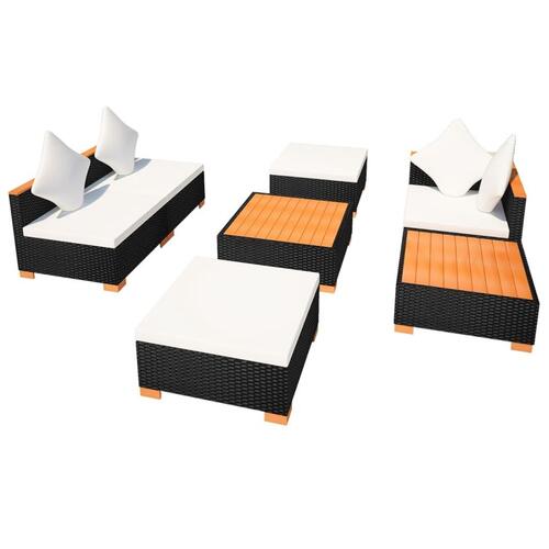 Haveloungesæt 7 dele med hynder polyrattan sort