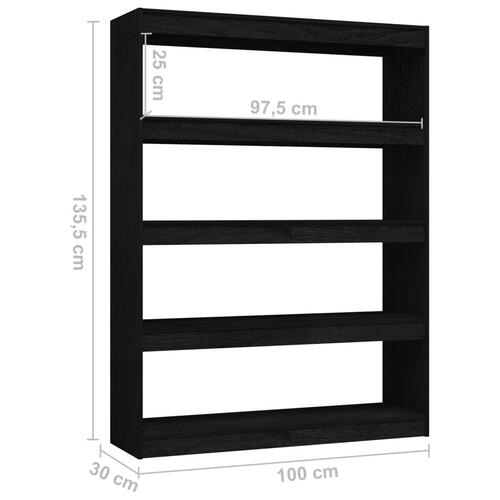 Bogskab/rumdeler 100x30x135,5 cm massivt fyrretræ sort