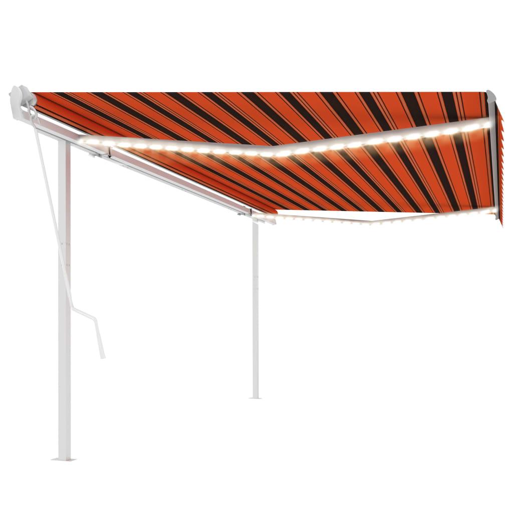 Markise m. LED + vindsensor 5x3,5 m automatisk orange og brun