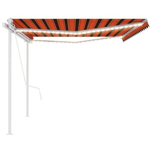 Markise m. LED + vindsensor 5x3,5 m automatisk orange og brun