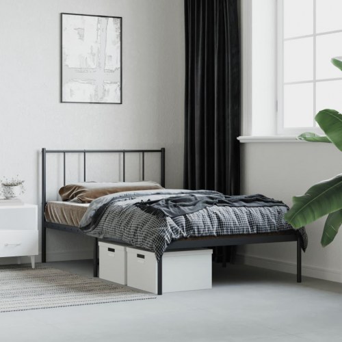 Sengeramme med sengegavl 100x200 cm - metal, sort