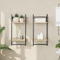 Væghylder 2 stk. med stænger og 2 hylder 30x25x65 cm sonoma-eg