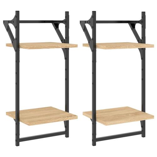 Væghylder 2 stk. med stænger og 2 hylder 30x25x65 cm sonoma-eg