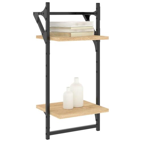 Væghylder 2 stk. med stænger og 2 hylder 30x25x65 cm sonoma-eg