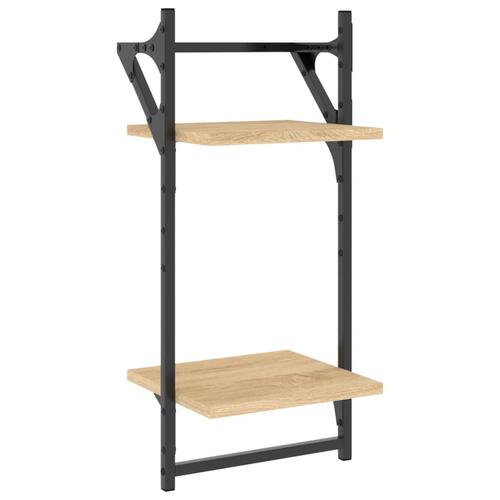 Væghylder 2 stk. med stænger og 2 hylder 30x25x65 cm sonoma-eg