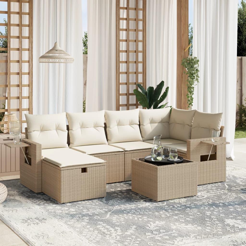 Sofasæt til haven 7 dele med hynder polyrattan beige