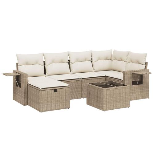 Sofasæt til haven 7 dele med hynder polyrattan beige