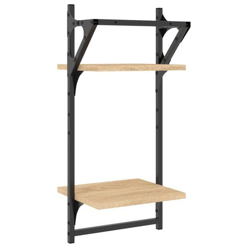Væghylder 2 stk. med stænger og 2 hylder 30x25x65 cm sonoma-eg