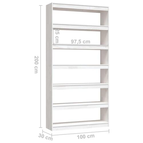 Bogreol/rumdeler 100x30x200 cm massivt fyrretræ hvid