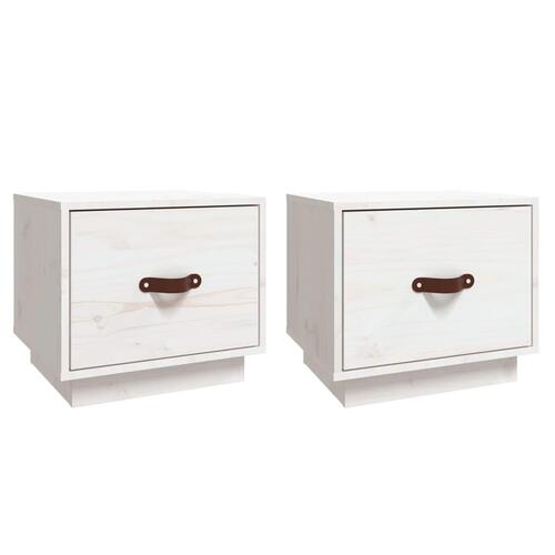 Sengeborde 2 stk. 40x34x35 cm massivt fyrretræ hvid