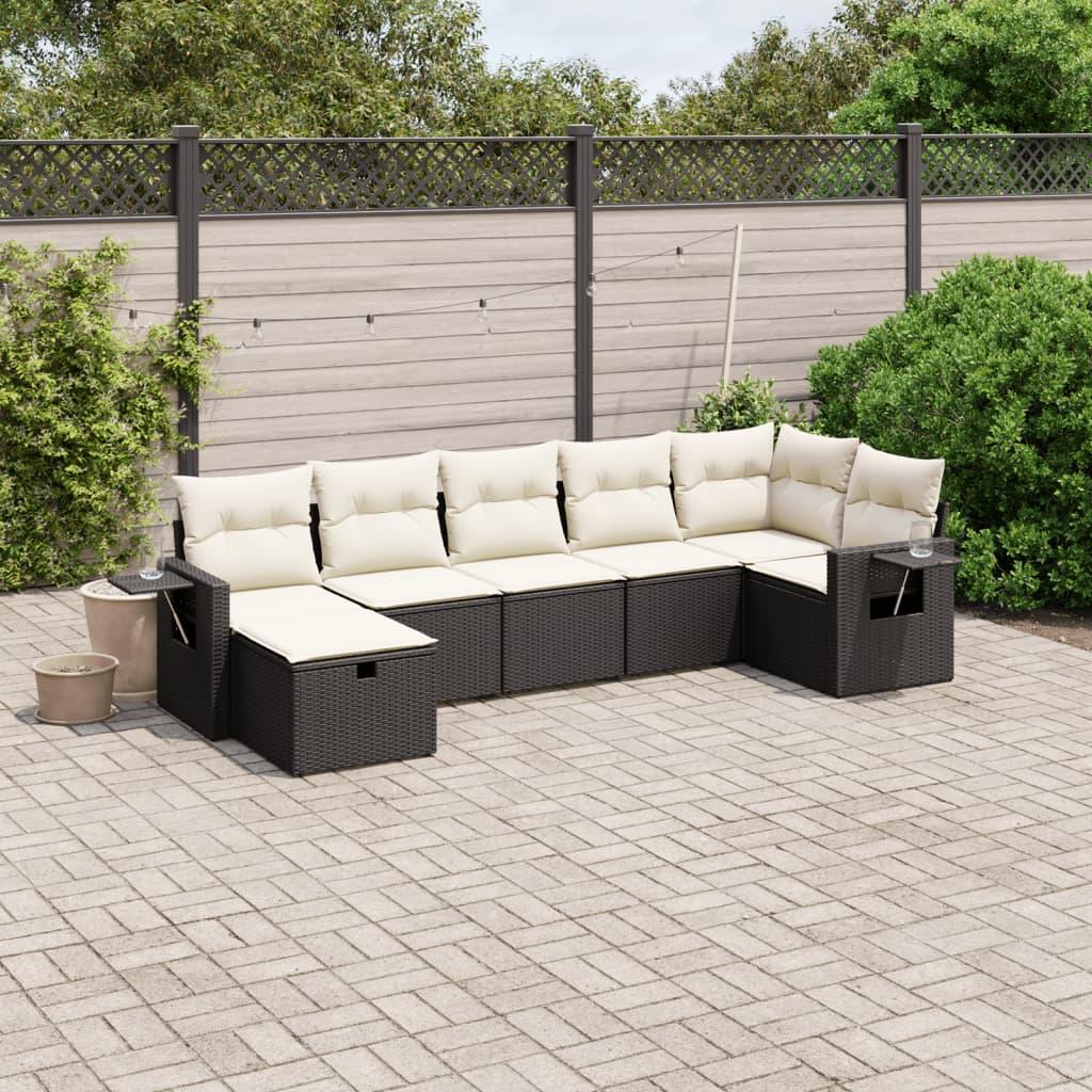 Sofasæt til haven 7 dele med hynder polyrattan sort