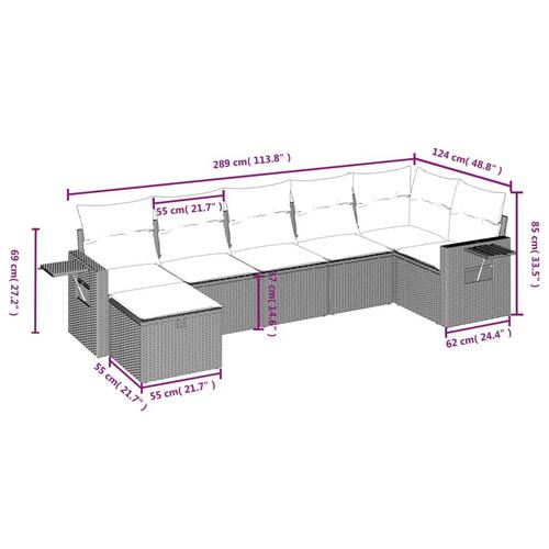 Sofasæt til haven 7 dele med hynder polyrattan sort