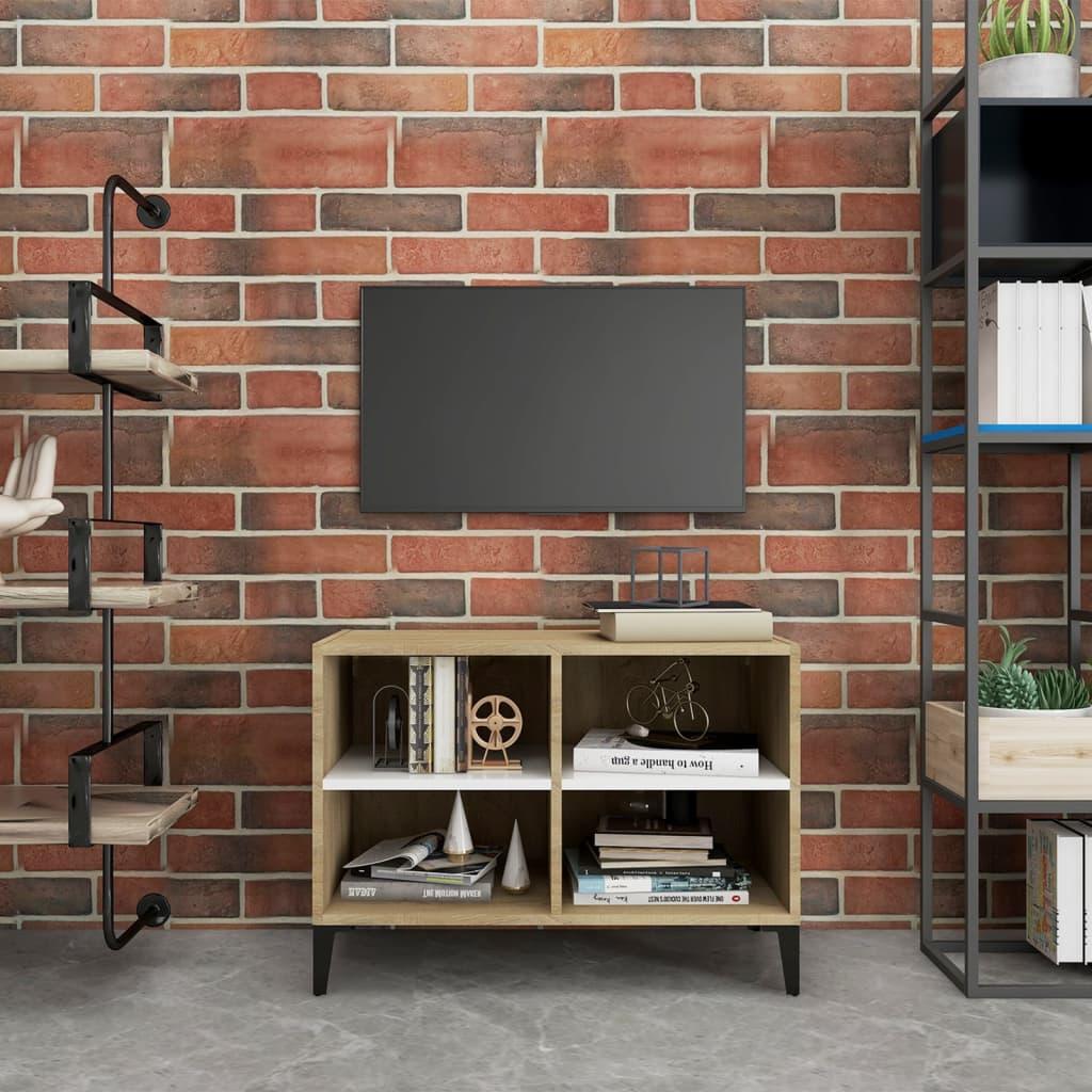 Tv-skab m. metalben 69,5x30x50 cm hvid og sonoma-eg