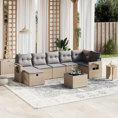 Havesofasæt 8 dele med hynder polyrattan beige