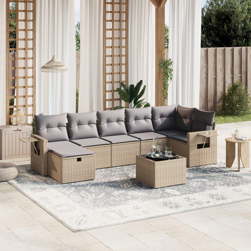 Havesofasæt 8 dele med hynder polyrattan beige