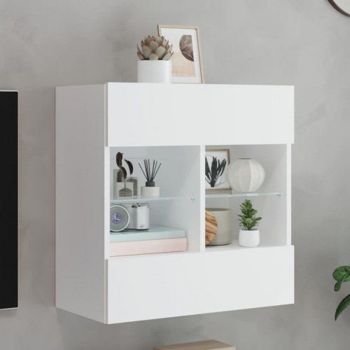 Væghængt tv-bord med RGB LED-lys - hvid, 58,5 x 30 x 60,5 cm