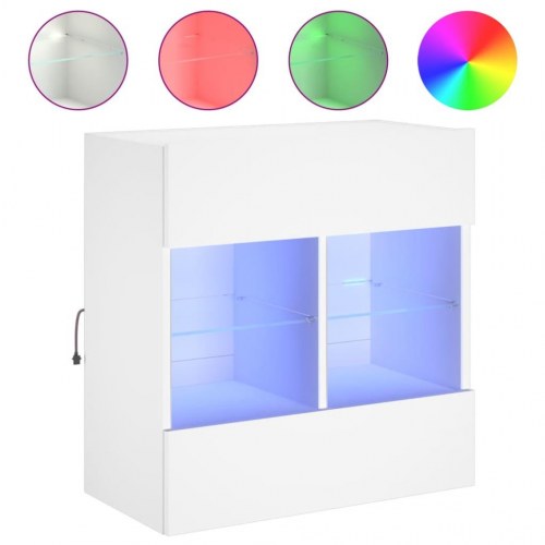 Væghængt tv-bord med RGB LED-lys - hvid, 58,5 x 30 x 60,5 cm