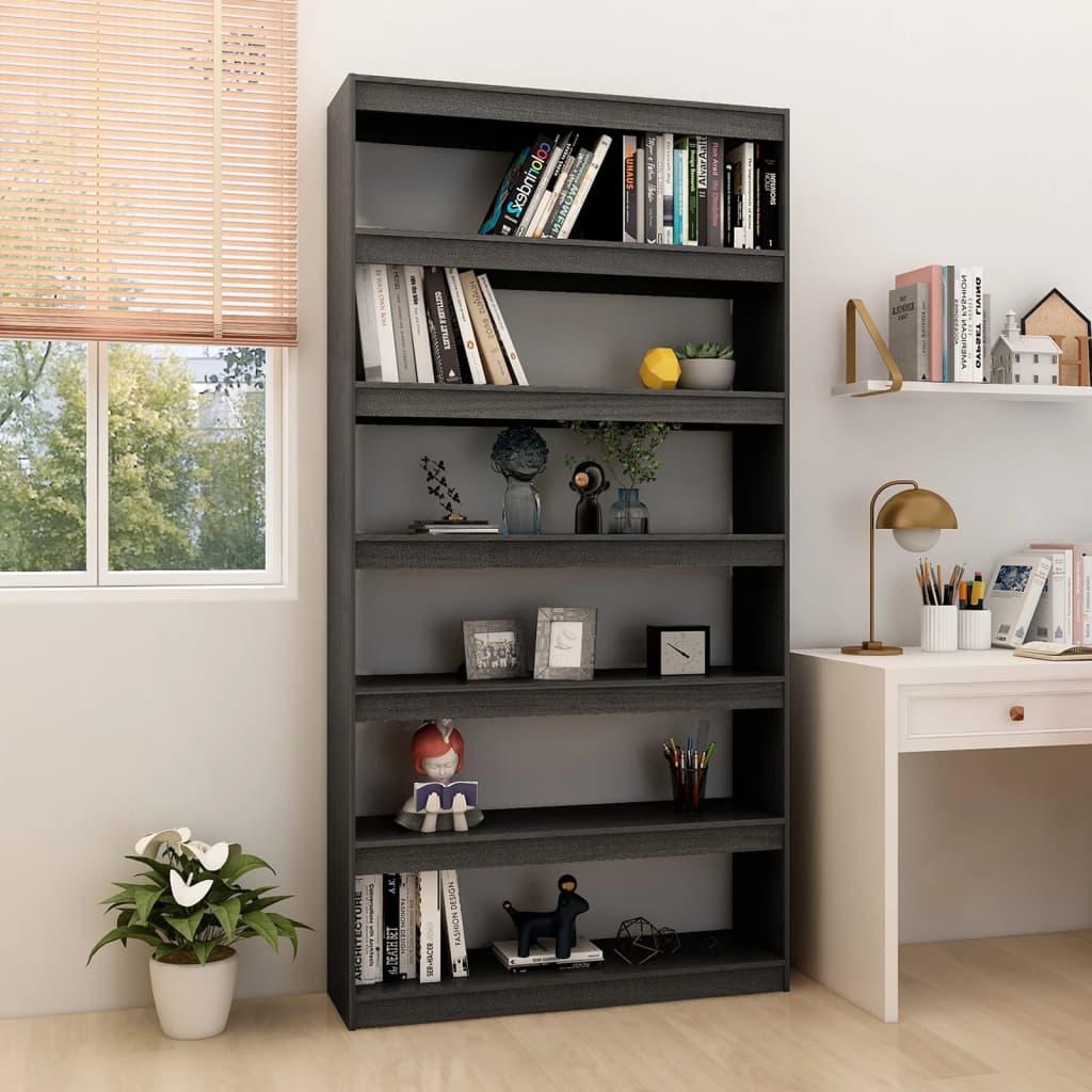 Bogreol/rumdeler 100x30x200 cm massivt fyrretræ grå