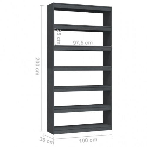 Bogreol/rumdeler 100x30x200 cm massivt fyrretræ grå