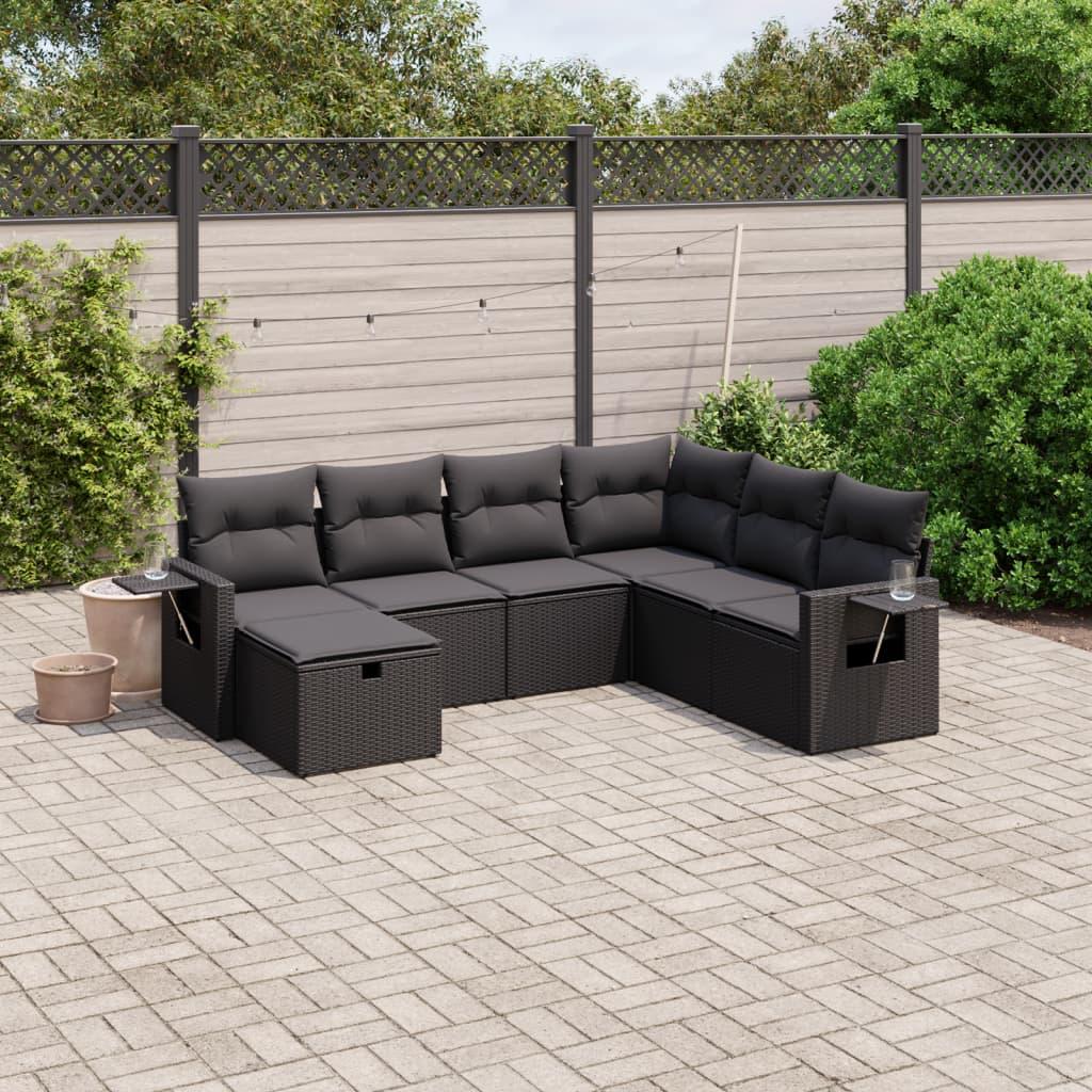 Sofasæt til haven 7 dele med hynder polyrattan sort billede