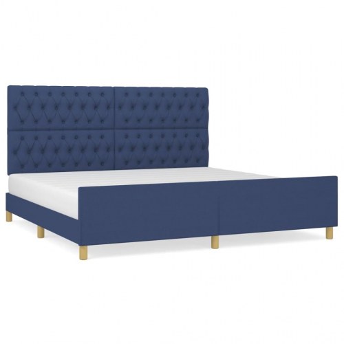 Sengeramme med sengegavl 200×200 cm - stof, blå