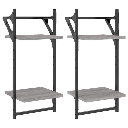 Væghylder 2 stk. m. stænger og 2 hylder 30x25x65 cm grå sonoma