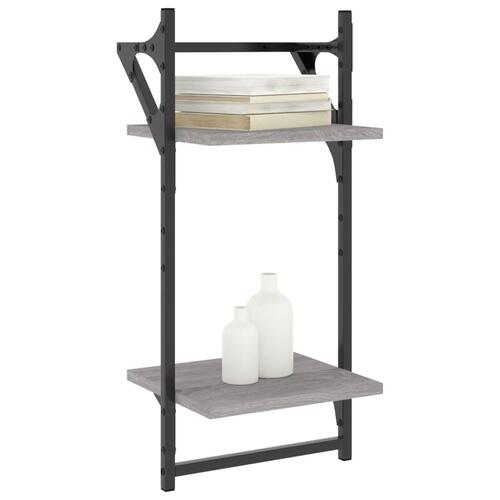 Væghylder 2 stk. m. stænger og 2 hylder 30x25x65 cm grå sonoma