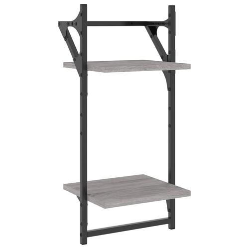 Væghylder 2 stk. m. stænger og 2 hylder 30x25x65 cm grå sonoma