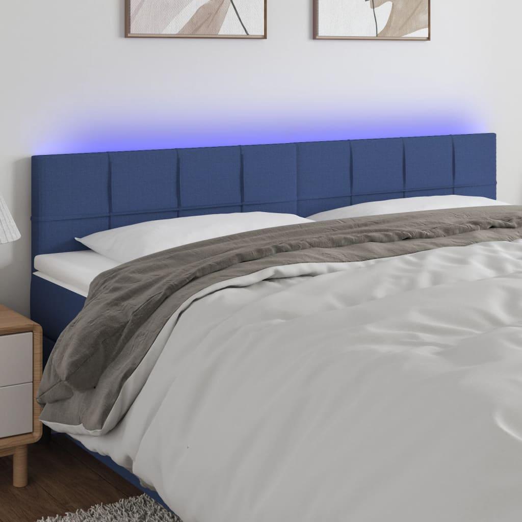 Sengegavl med LED-lys 200x5x78/88 cm stof blå billede