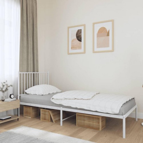 Sengeramme med sengegavl 90×190 cm - metal, hvid