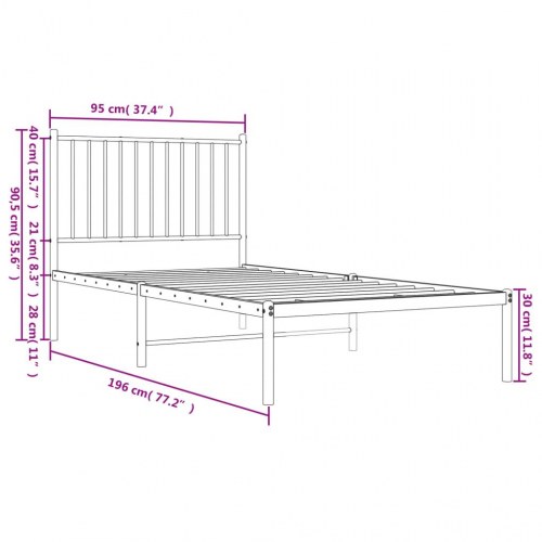 Sengeramme med sengegavl 90×190 cm - metal, hvid