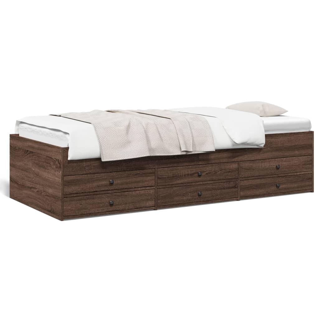 Daybed med skuffer uden madras 75x190 cm brunt eg