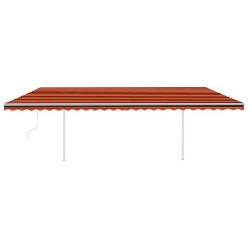Markise med stolper 6x3,5 m automatisk betjening orange og brun