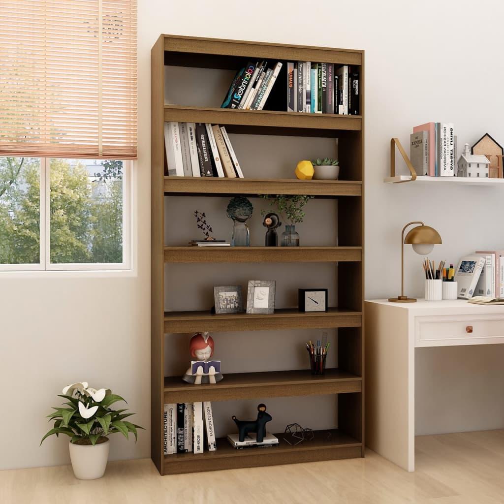 Bogskab/rumdeler 100x30x200 cm massivt fyrretræ honningbrun