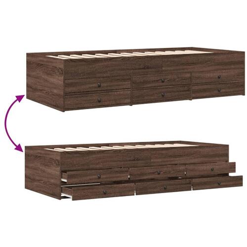 Daybed med skuffer uden madras 75x190 cm brunt eg