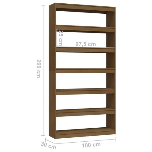 Bogskab/rumdeler 100x30x200 cm massivt fyrretræ honningbrun