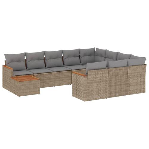Havesofasæt 11 dele med hynder polyrattan beige