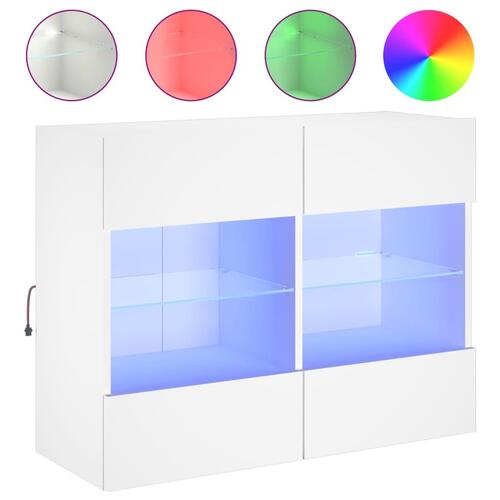 Væghængt tv-bord med LED-lys 78,5x30x60,5 cm hvid