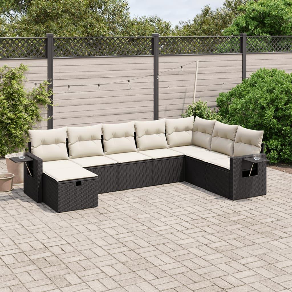 Sofasæt til haven 8 dele med hynder polyrattan sort