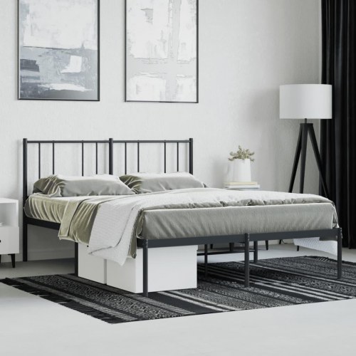 Sengeramme med sengegavl i metal 135×190 cm - sort