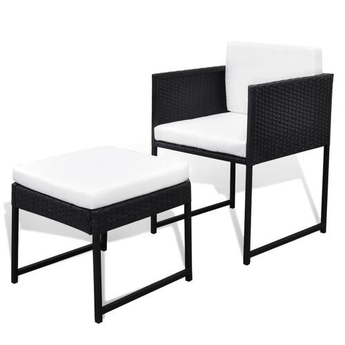 Udendørs spisebordssæt 9 dele med hynder polyrattan sort