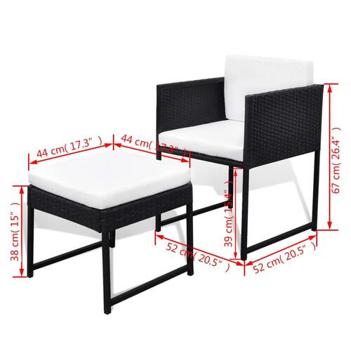 Udendørs spisebordssæt 9 dele med hynder polyrattan sort