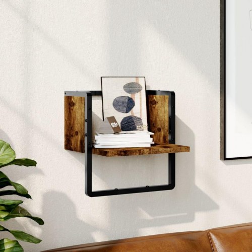 Væghylde med stang 30×25×30 cm - røget egetræsfarve