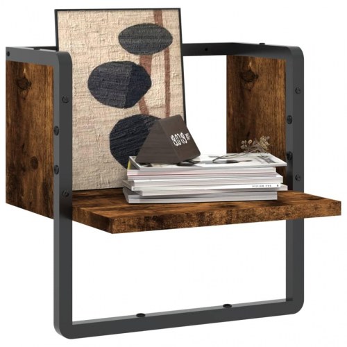 Væghylde med stang 30×25×30 cm - røget egetræsfarve