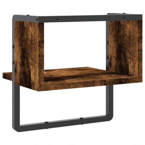 Væghylde med stang 30×25×30 cm - røget egetræsfarve