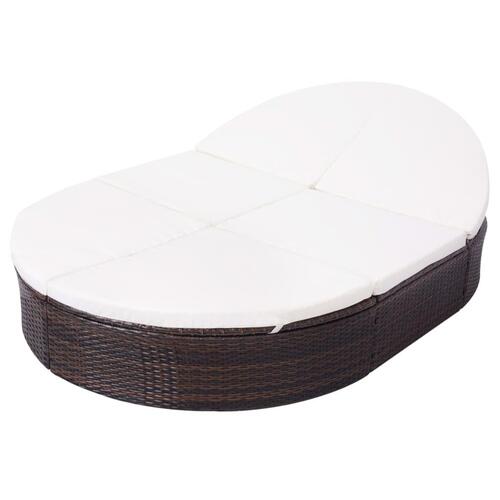 Solseng med hynde polyrattan brun
