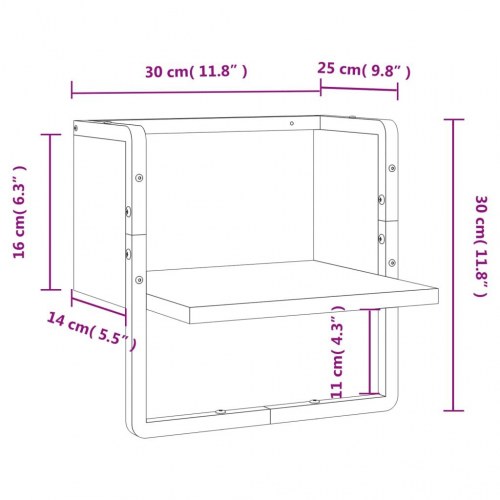 Væghylde med stang 30×25×30 cm - røget egetræsfarve