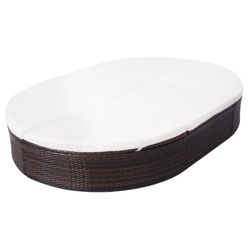 Solseng med hynde polyrattan brun